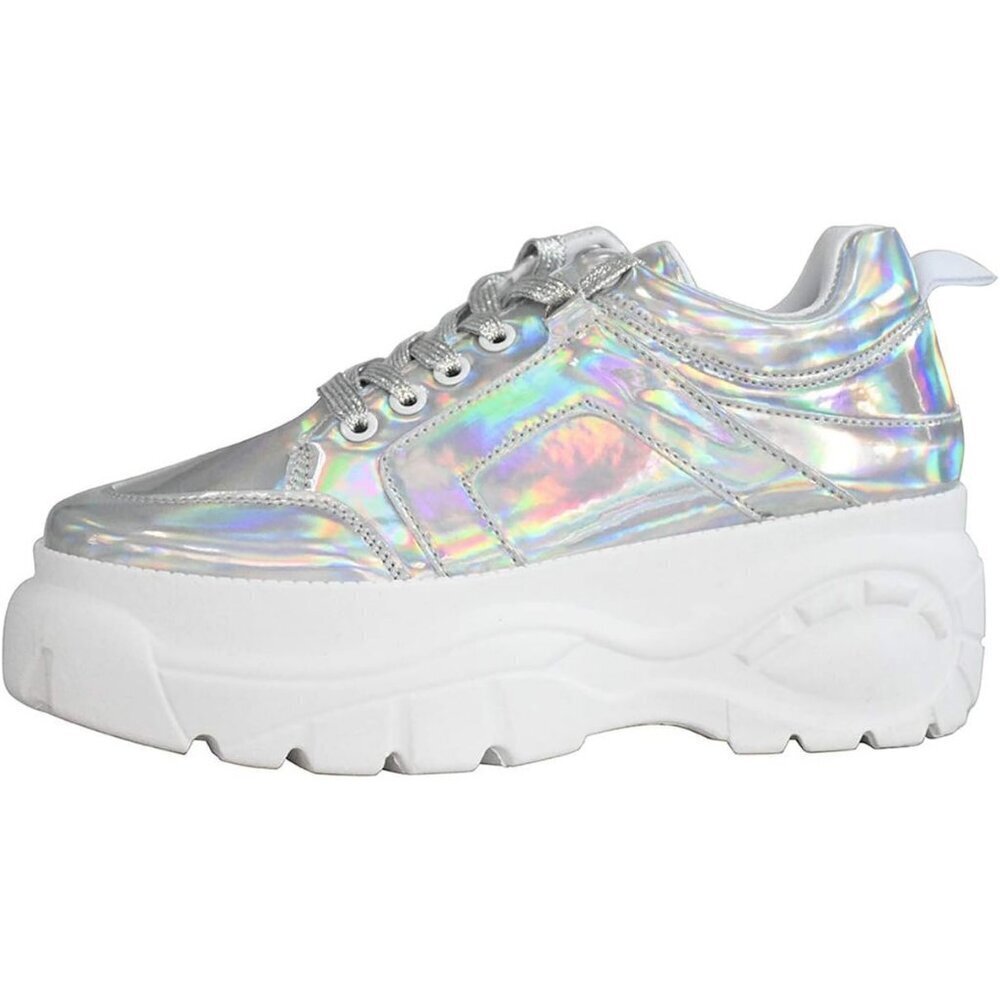 - Lucky Step Walking Shoes Women Size(6-11) Hologram Silver Polyurethane S…